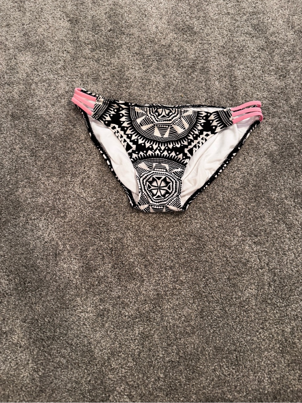 Xhilaration Black and White Aztec Bikini Bottom with Pink Logo Tag